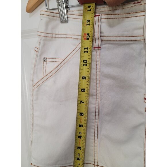 Ecko Red Women's Y2k Ivory Denim Mini 90 Skirt Red Stitching Size 7 - Picture 7 of 15